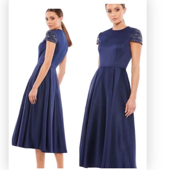 MAC DUGGAL HIGH NECK CAP SLEEVE TEA LENGTH DRESS NWT Size 2 55699